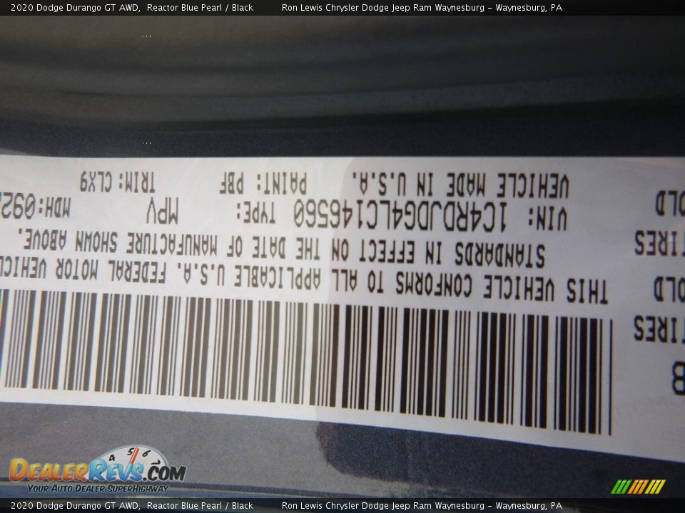 2020 Dodge Durango GT AWD Reactor Blue Pearl / Black Photo #17