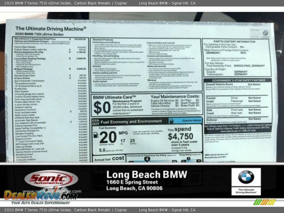 2020 BMW 7 Series 750i xDrive Sedan Carbon Black Metallic / Cognac Photo #10