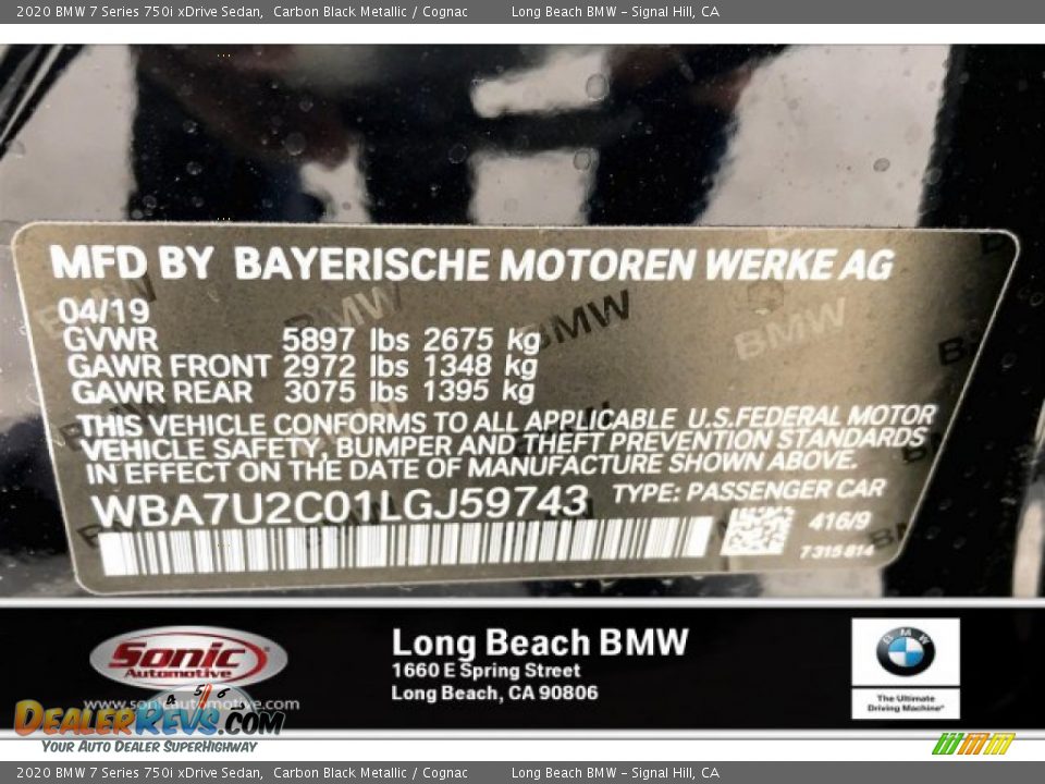 2020 BMW 7 Series 750i xDrive Sedan Carbon Black Metallic / Cognac Photo #11