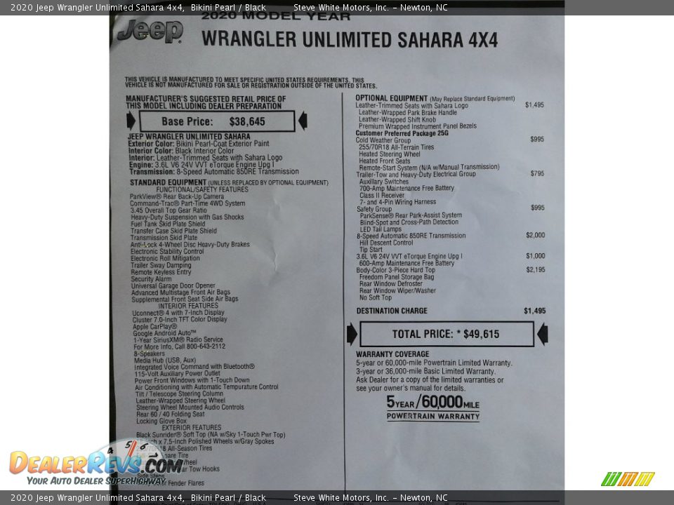 2020 Jeep Wrangler Unlimited Sahara 4x4 Bikini Pearl / Black Photo #32
