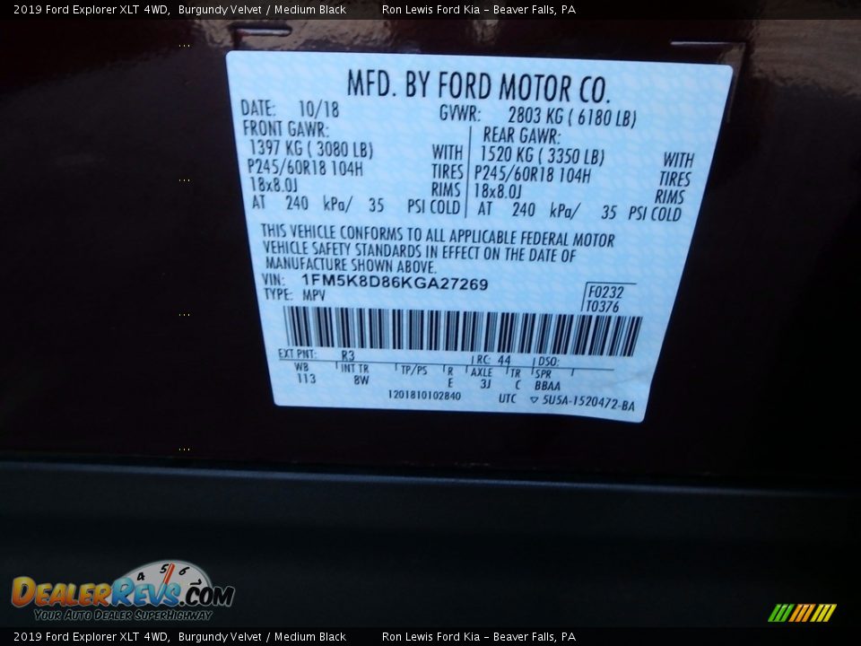 2019 Ford Explorer XLT 4WD Burgundy Velvet / Medium Black Photo #11