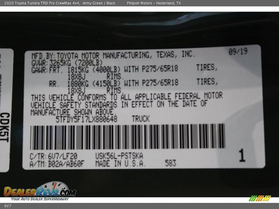 Toyota Color Code 6V7 Army Green