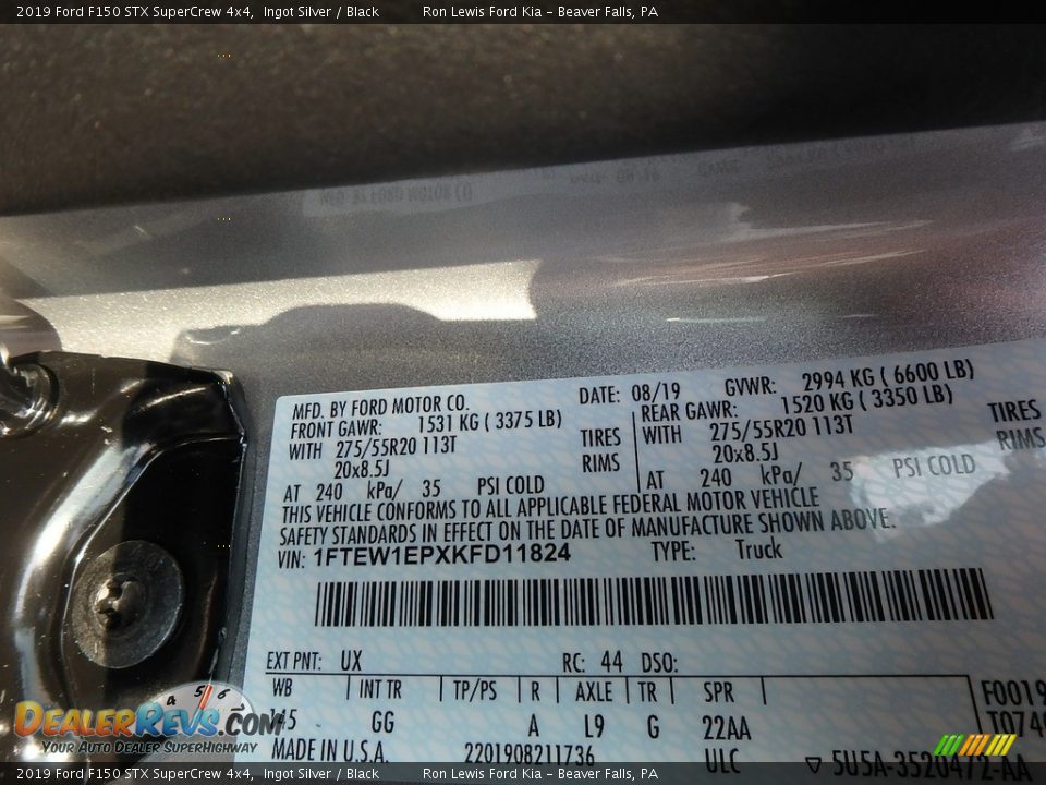 2019 Ford F150 STX SuperCrew 4x4 Ingot Silver / Black Photo #10