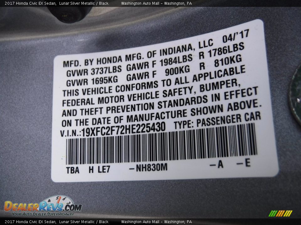 2017 Honda Civic EX Sedan Lunar Silver Metallic / Black Photo #24
