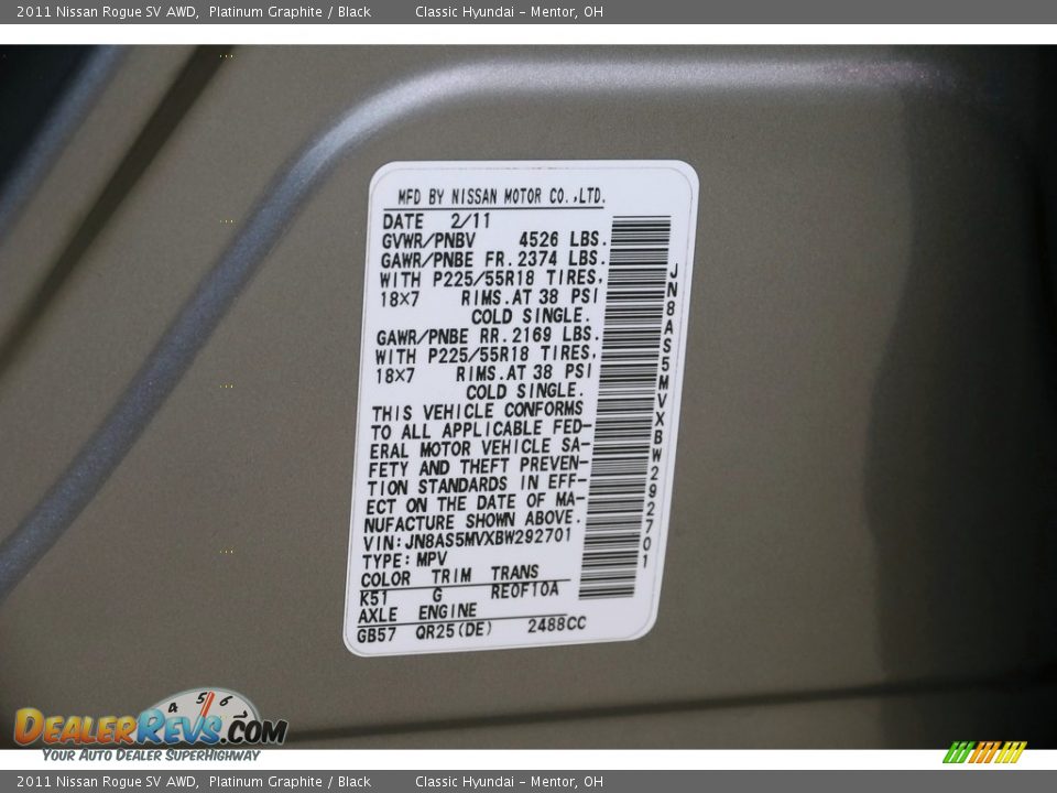 2011 Nissan Rogue SV AWD Platinum Graphite / Black Photo #19