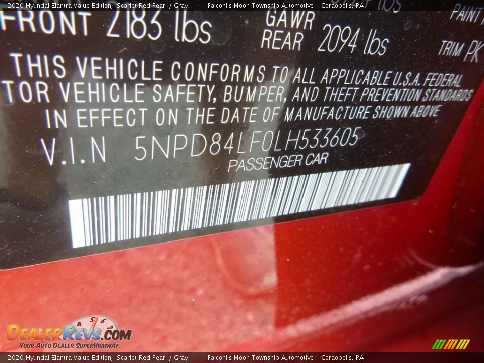 2020 Hyundai Elantra Value Edition Scarlet Red Pearl / Gray Photo #12