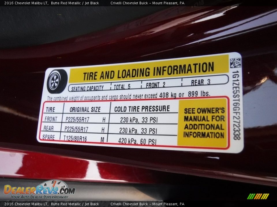 2016 Chevrolet Malibu LT Butte Red Metallic / Jet Black Photo #35