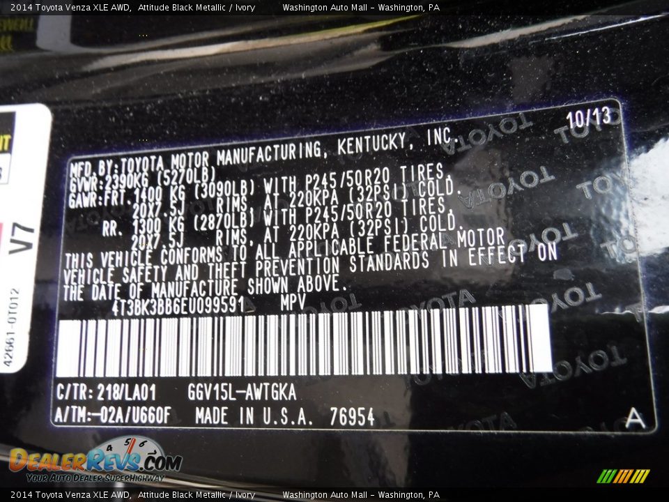 2014 Toyota Venza XLE AWD Attitude Black Metallic / Ivory Photo #27