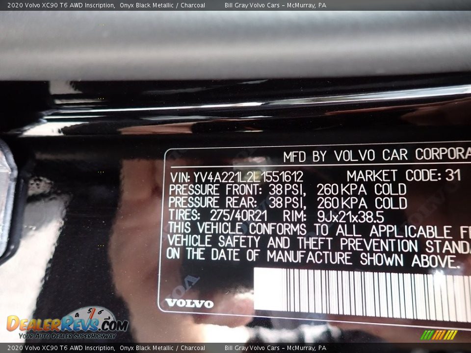 2020 Volvo XC90 T6 AWD Inscription Onyx Black Metallic / Charcoal Photo #11