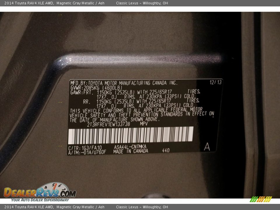 2014 Toyota RAV4 XLE AWD Magnetic Gray Metallic / Ash Photo #21