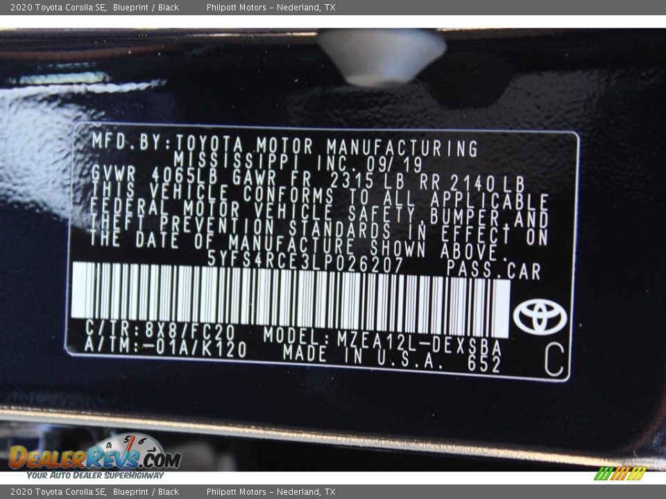 2020 Toyota Corolla SE Blueprint / Black Photo #24