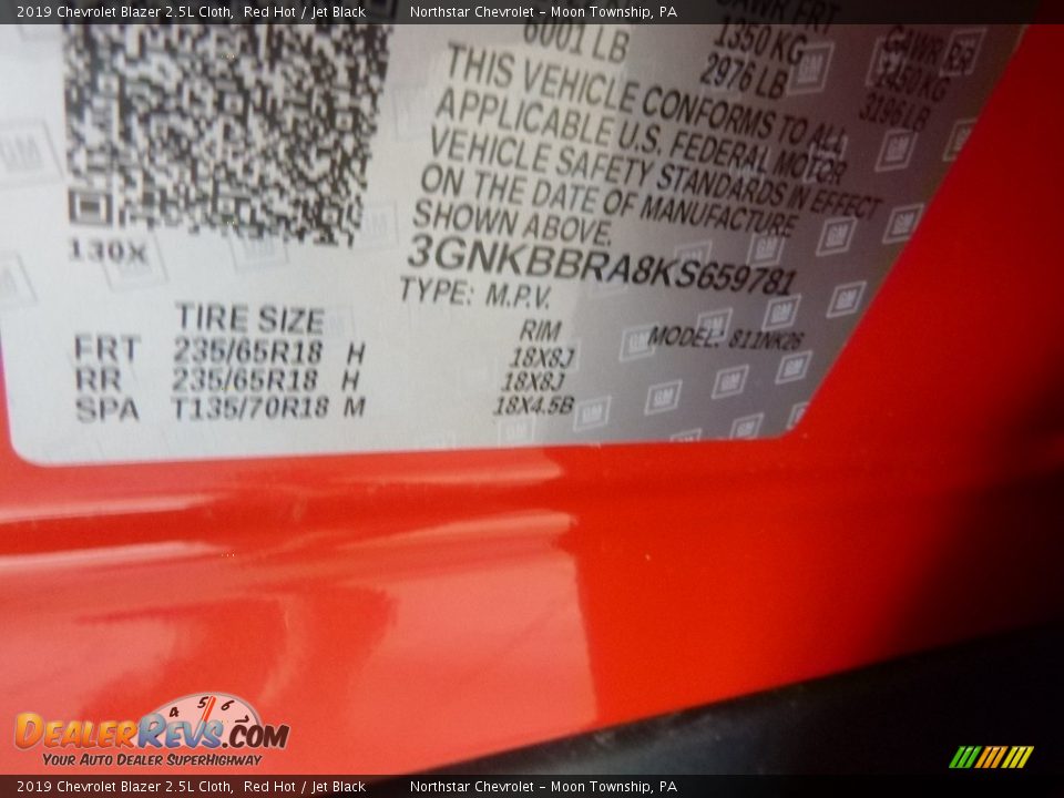 2019 Chevrolet Blazer 2.5L Cloth Red Hot / Jet Black Photo #15