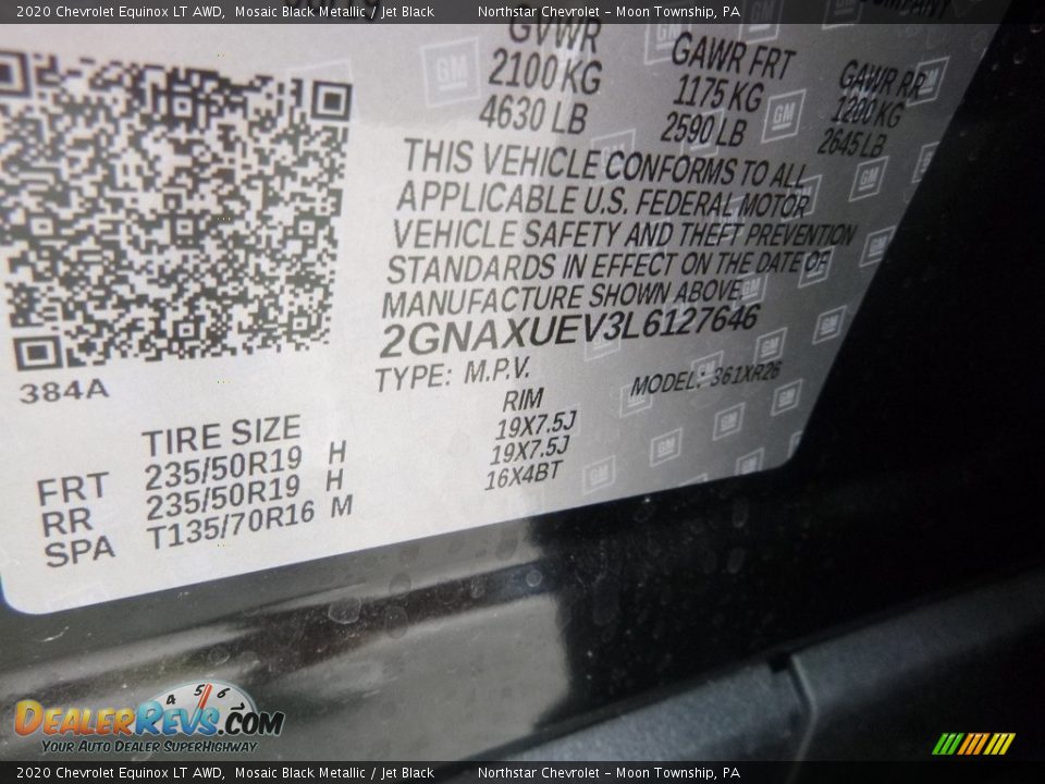 2020 Chevrolet Equinox LT AWD Mosaic Black Metallic / Jet Black Photo #16