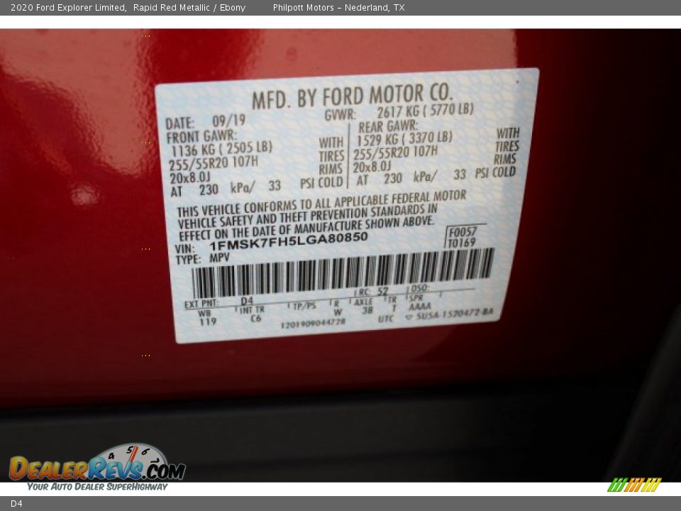 Ford Color Code D4 Rapid Red Metallic