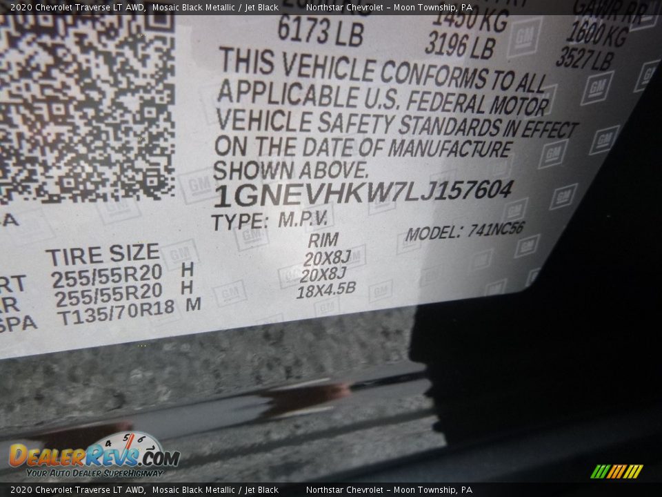 2020 Chevrolet Traverse LT AWD Mosaic Black Metallic / Jet Black Photo #17