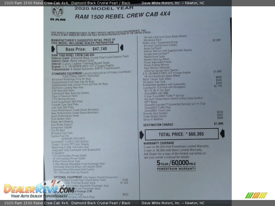 2020 Ram 1500 Rebel Crew Cab 4x4 Diamond Black Crystal Pearl / Black Photo #35