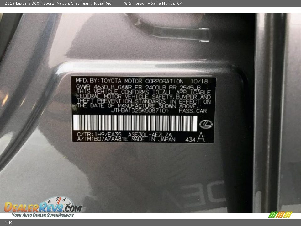 Lexus Color Code 1H9 Nebula Gray Pearl