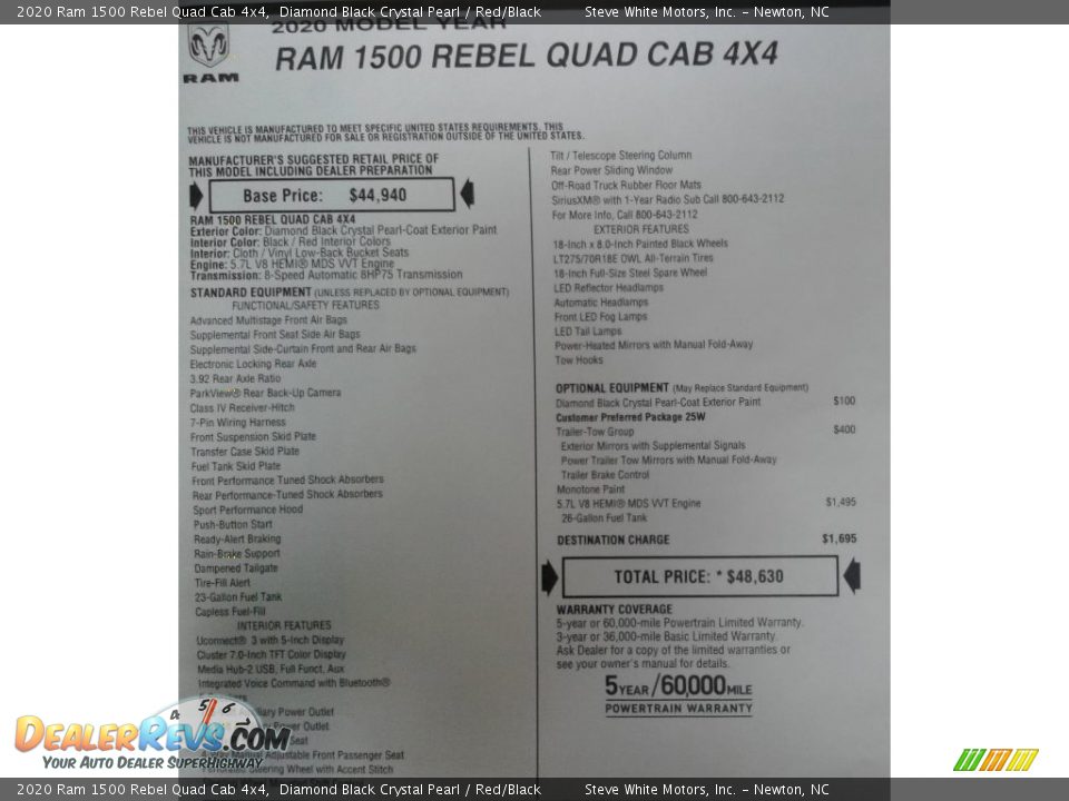 2020 Ram 1500 Rebel Quad Cab 4x4 Window Sticker Photo #32