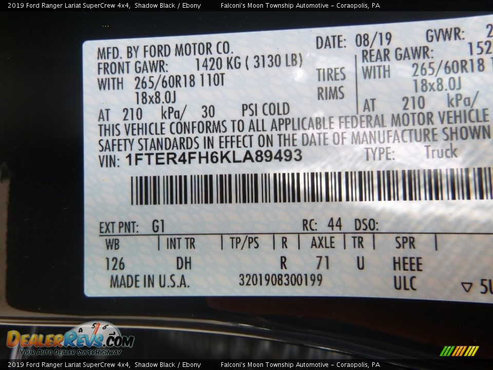 2019 Ford Ranger Lariat SuperCrew 4x4 Shadow Black / Ebony Photo #12