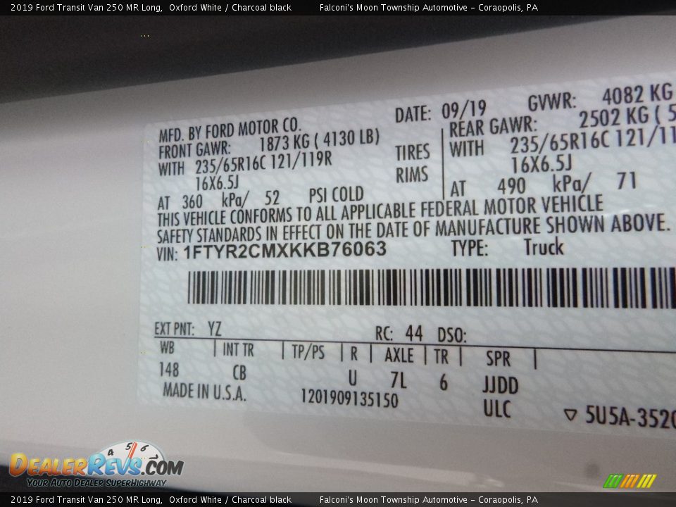 2019 Ford Transit Van 250 MR Long Oxford White / Charcoal black Photo #11