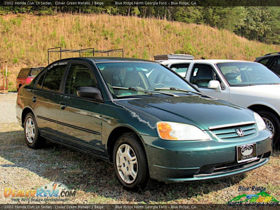 2002 Honda Civic LX Sedan Clover Green Metallic / Beige Photo #2