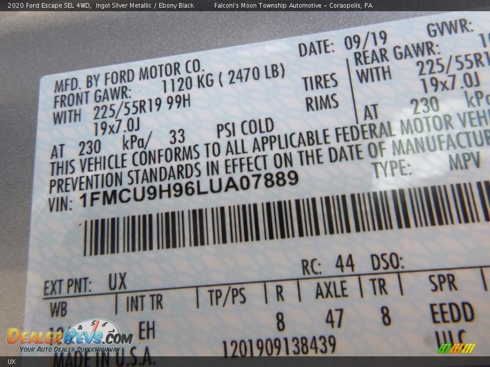 Ford Color Code UX Ingot Silver Metallic