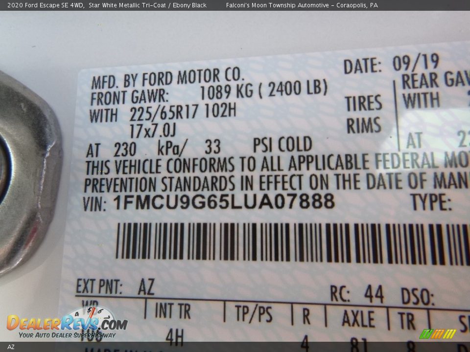 Ford Color Code AZ Star White Metallic Tri-Coat