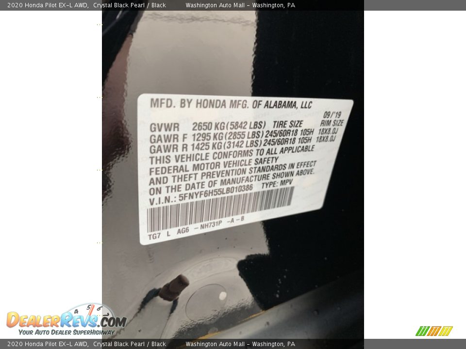 2020 Honda Pilot EX-L AWD Crystal Black Pearl / Black Photo #9