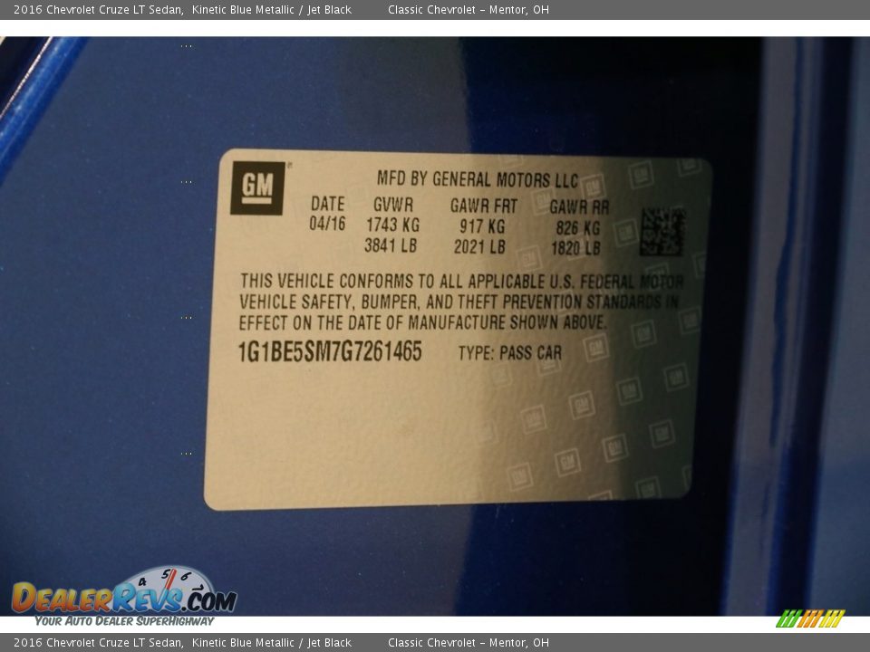 2016 Chevrolet Cruze LT Sedan Kinetic Blue Metallic / Jet Black Photo #21