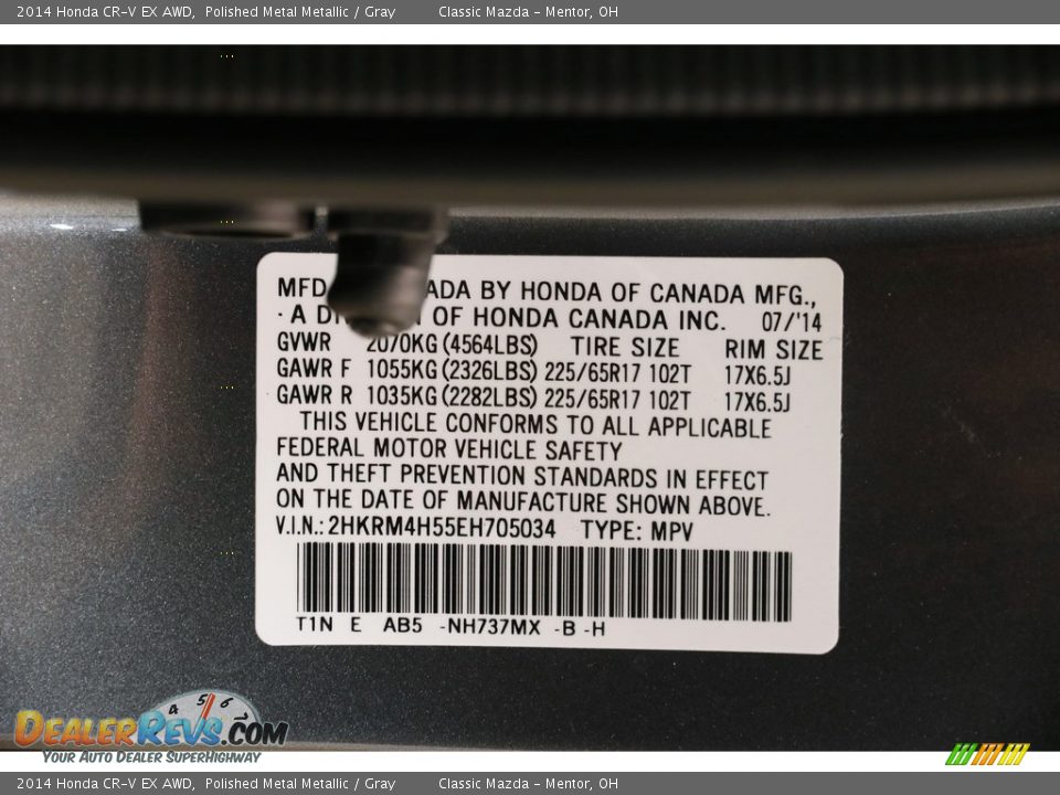 2014 Honda CR-V EX AWD Polished Metal Metallic / Gray Photo #20