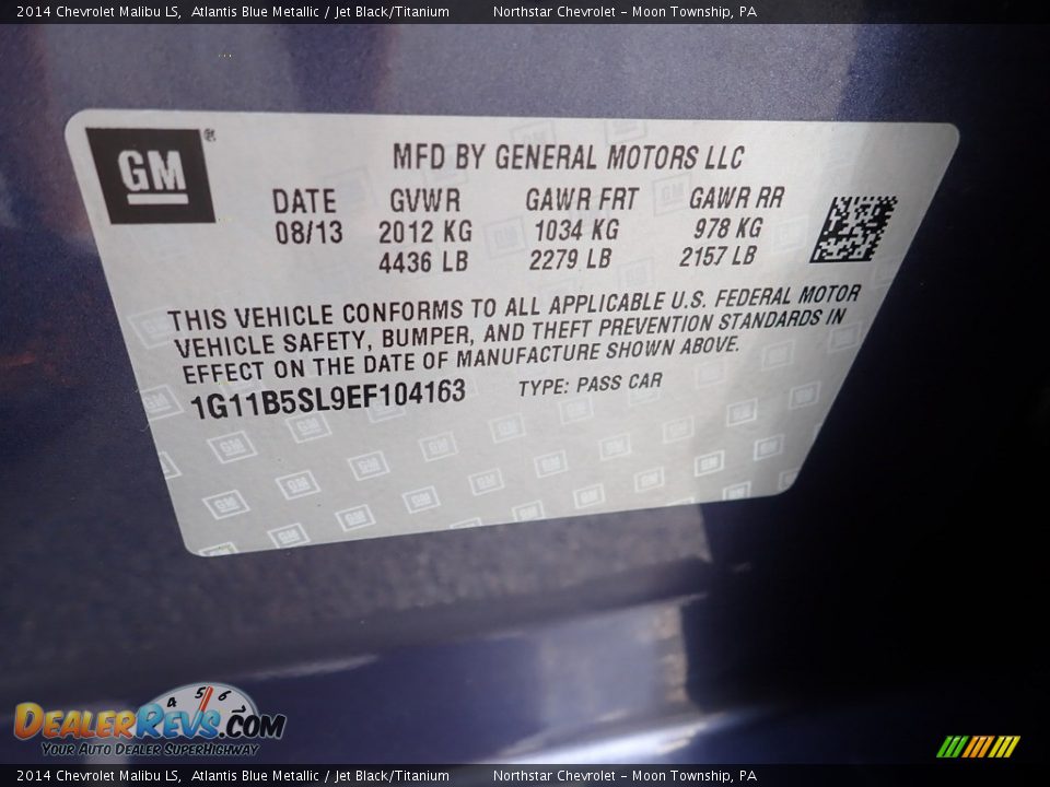 2014 Chevrolet Malibu LS Atlantis Blue Metallic / Jet Black/Titanium Photo #29