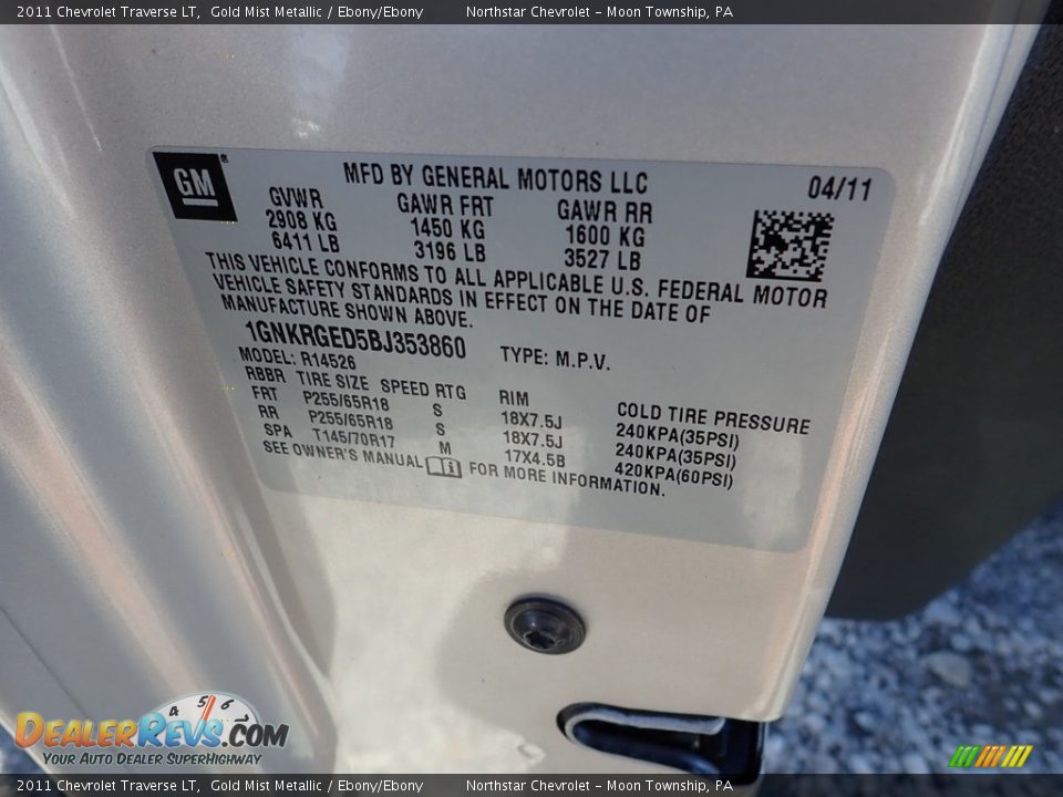 2011 Chevrolet Traverse LT Gold Mist Metallic / Ebony/Ebony Photo #14