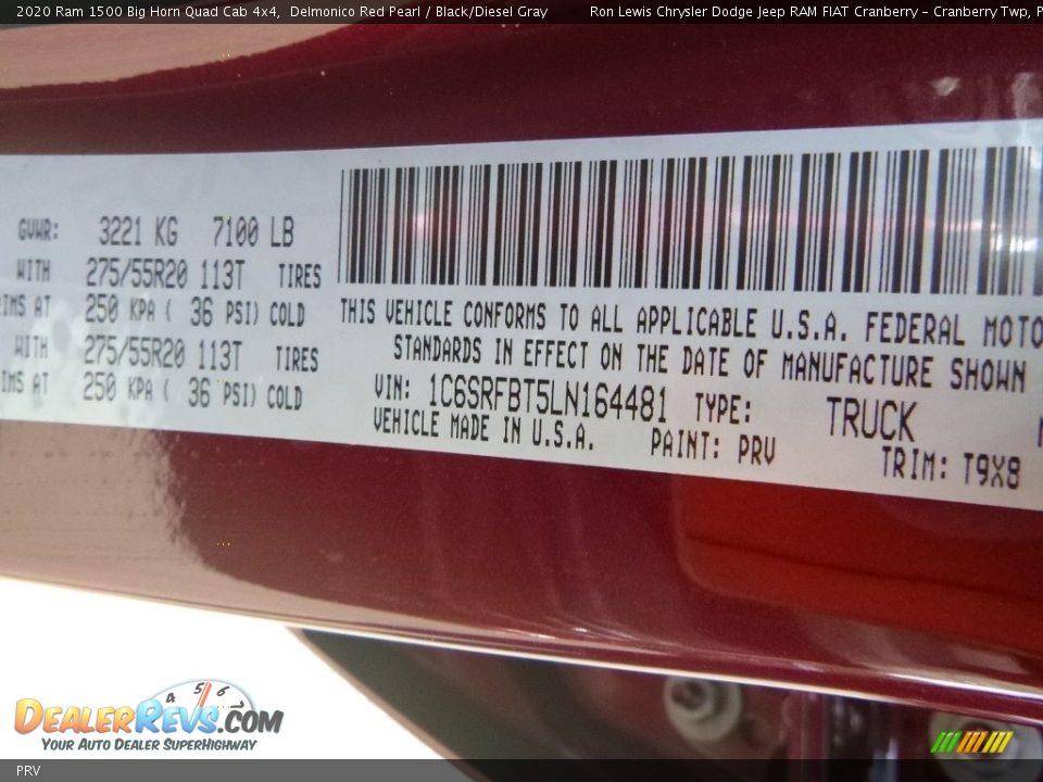 Ram Color Code PRV Delmonico Red Pearl