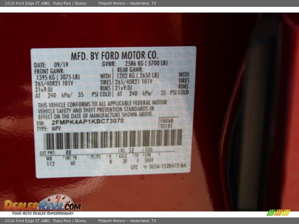 2019 Ford Edge ST AWD Ruby Red / Ebony Photo #29