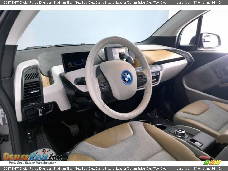2017 BMW i3 with Range Extender Platinum Silver Metallic / Giga Cassia Natural Leather/Carum Spice Grey Wool Cloth Photo #17
