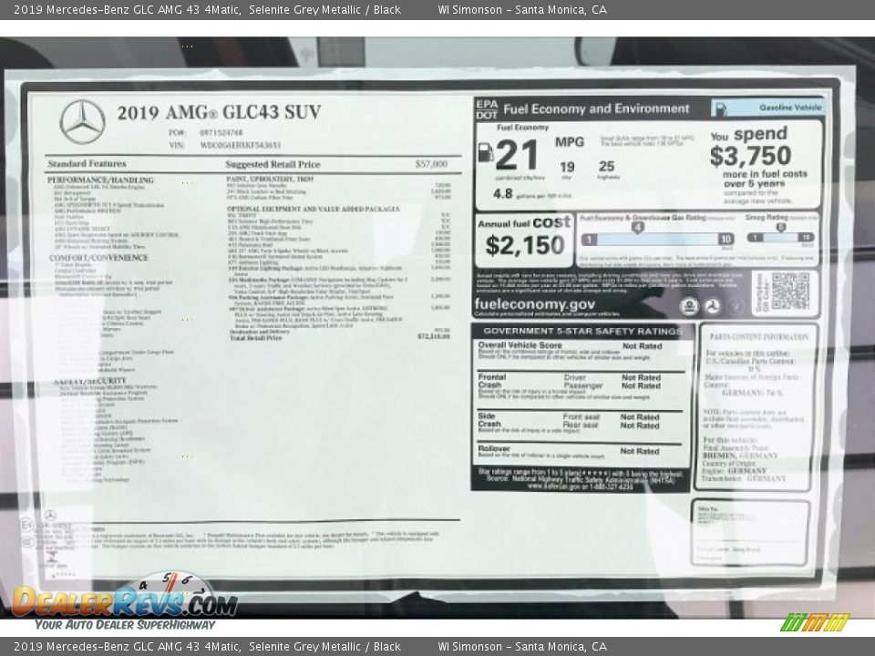 2019 Mercedes-Benz GLC AMG 43 4Matic Selenite Grey Metallic / Black Photo #10