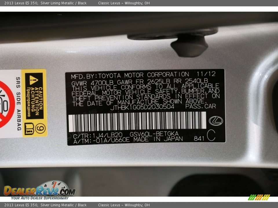 2013 Lexus ES 350 Silver Lining Metallic / Black Photo #22