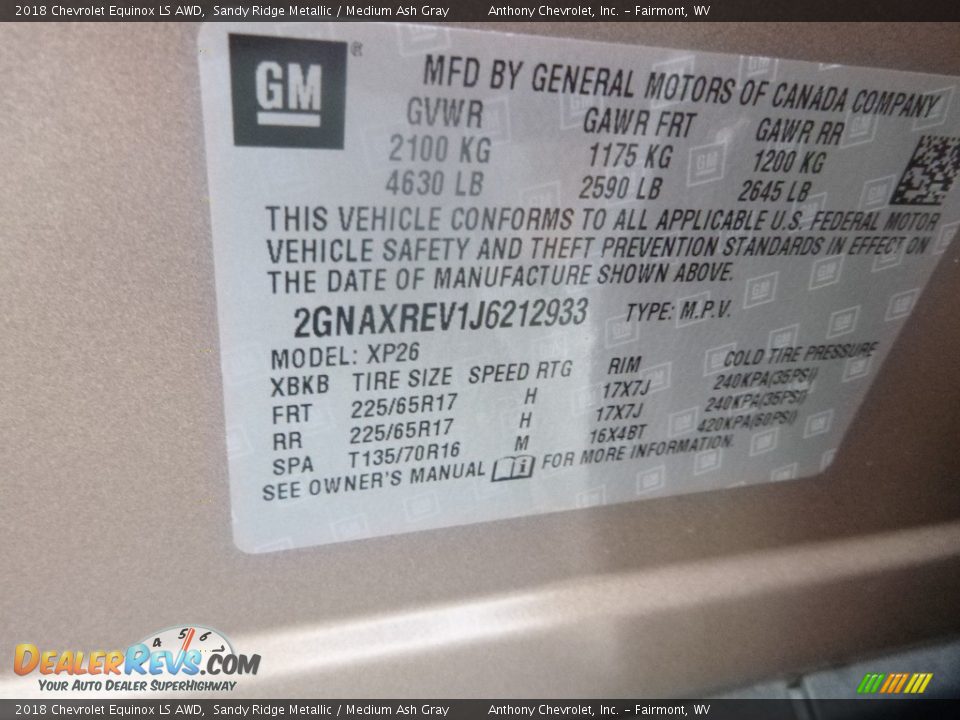 2018 Chevrolet Equinox LS AWD Sandy Ridge Metallic / Medium Ash Gray Photo #14