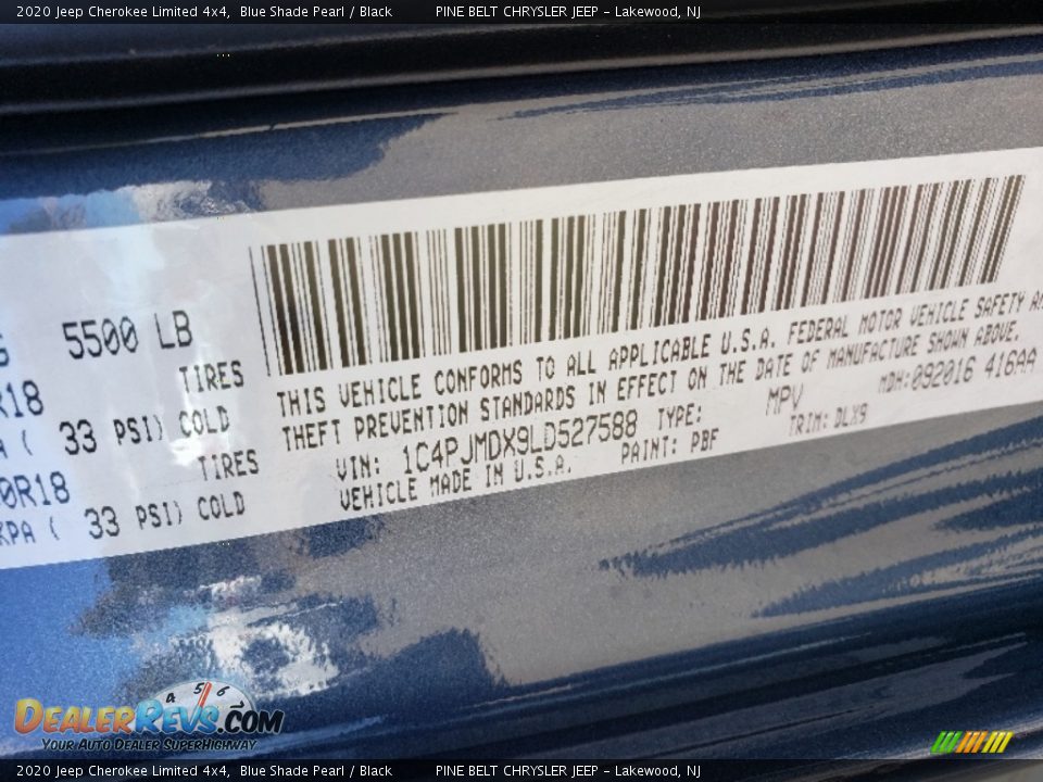 2020 Jeep Cherokee Limited 4x4 Blue Shade Pearl / Black Photo #6