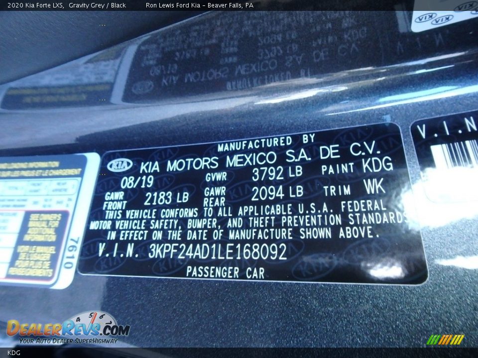 Kia Color Code KDG Gravity Grey