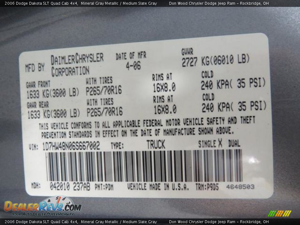 2006 Dodge Dakota SLT Quad Cab 4x4 Mineral Gray Metallic / Medium Slate Gray Photo #35