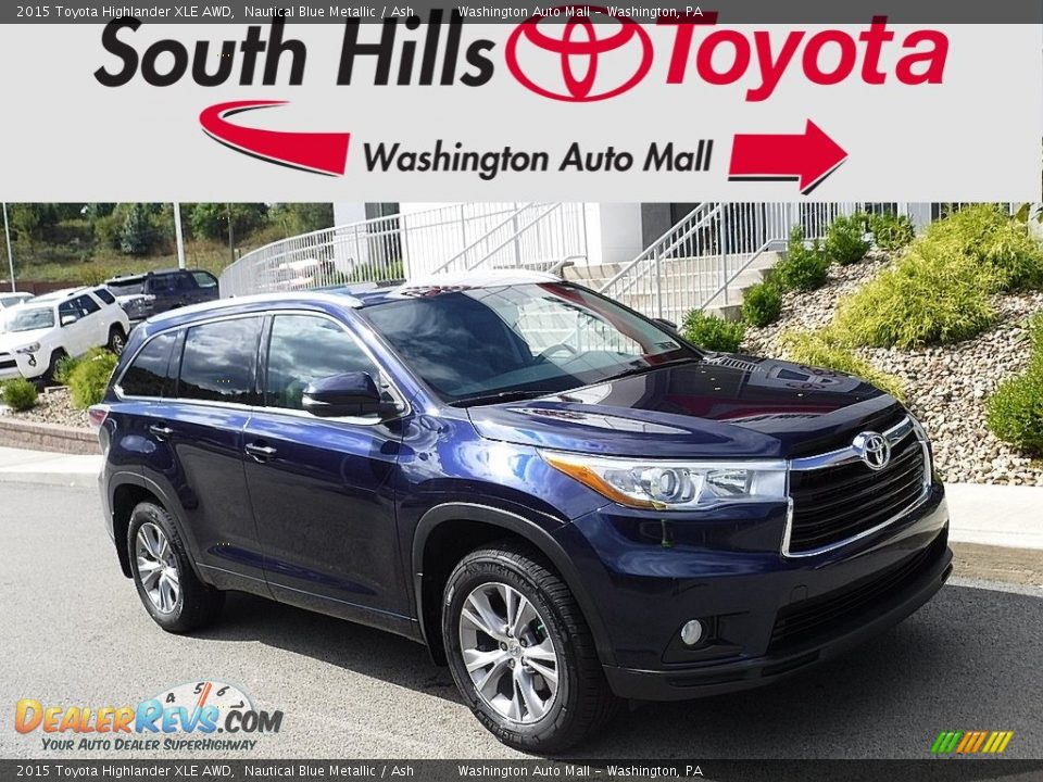 2015 Toyota Highlander XLE AWD Nautical Blue Metallic / Ash Photo #1
