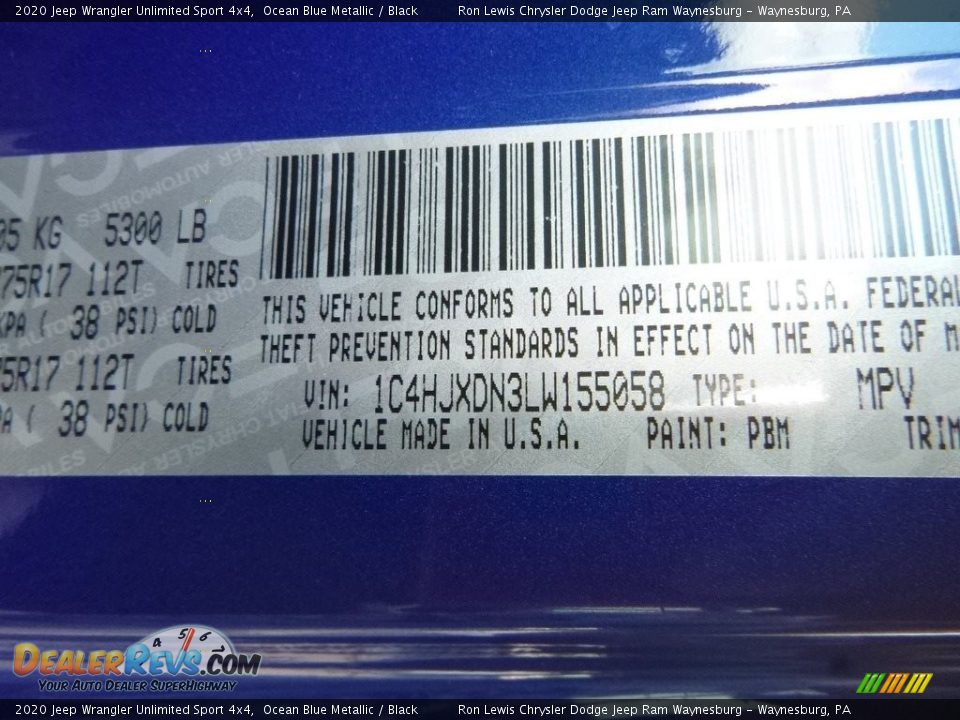 2020 Jeep Wrangler Unlimited Sport 4x4 Ocean Blue Metallic / Black Photo #14
