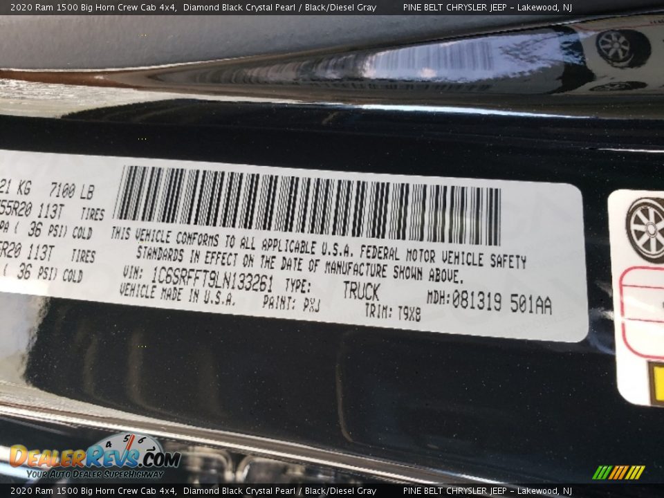 2020 Ram 1500 Big Horn Crew Cab 4x4 Diamond Black Crystal Pearl / Black/Diesel Gray Photo #10