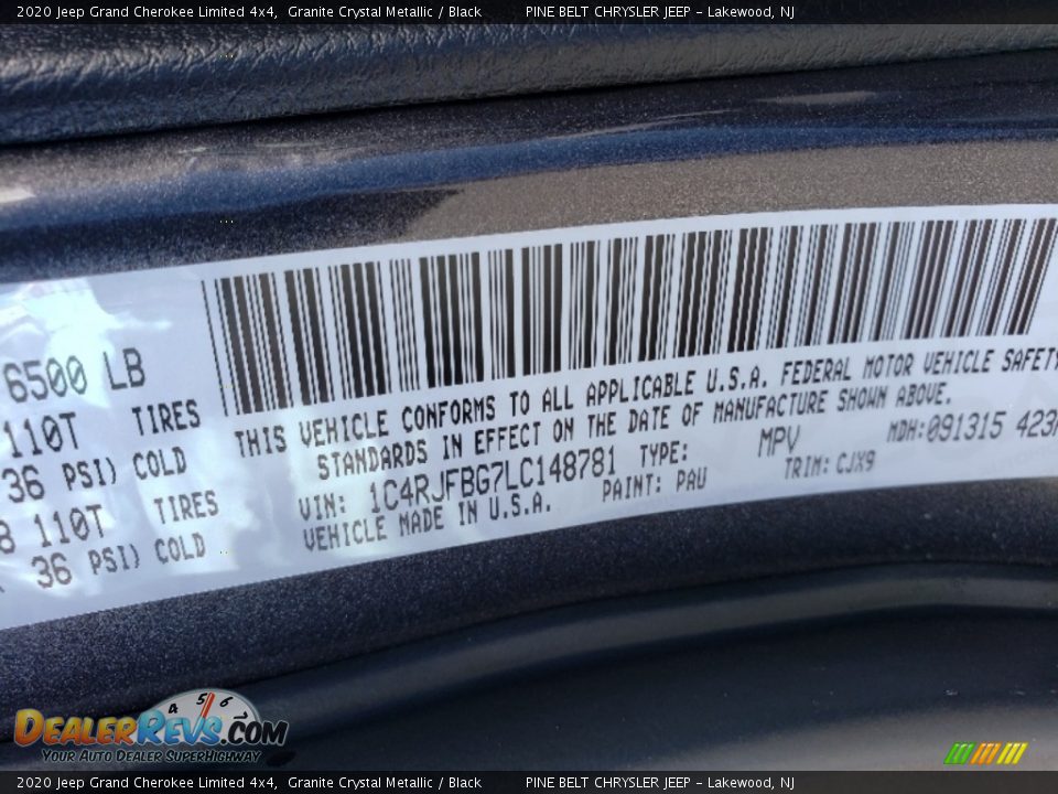 2020 Jeep Grand Cherokee Limited 4x4 Granite Crystal Metallic / Black Photo #9