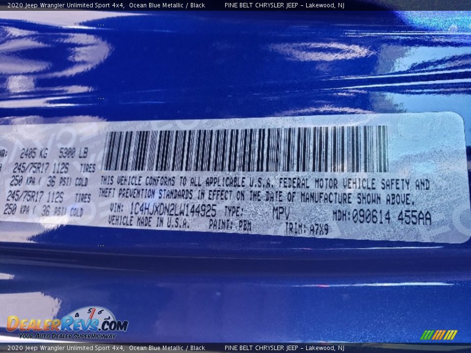 2020 Jeep Wrangler Unlimited Sport 4x4 Ocean Blue Metallic / Black Photo #10