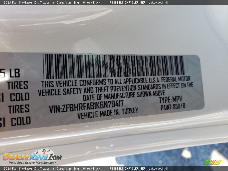 2019 Ram ProMaster City Tradesman Cargo Van Bright White / Black Photo #10
