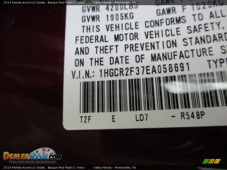 2014 Honda Accord LX Sedan Basque Red Pearl II / Ivory Photo #19