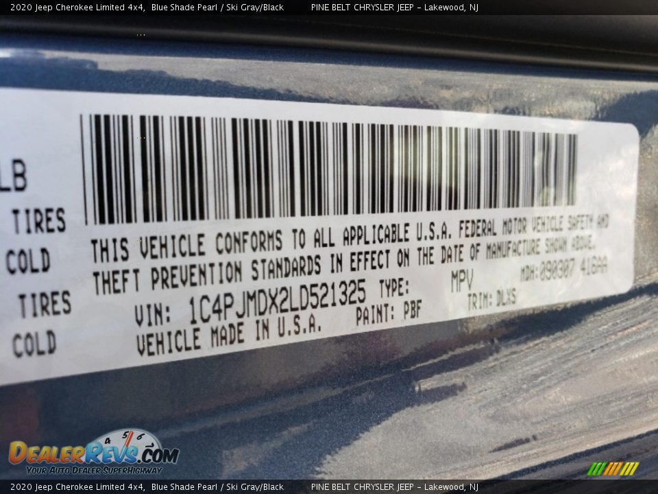 2020 Jeep Cherokee Limited 4x4 Blue Shade Pearl / Ski Gray/Black Photo #10