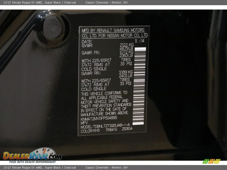 2015 Nissan Rogue SV AWD Super Black / Charcoal Photo #18
